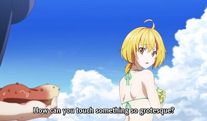 Alien cucumbers attacked girls' big boobs on the beach in XXX anime