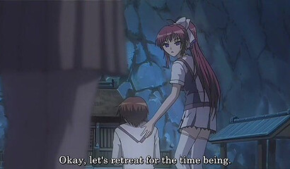 Public double penetration on the beach with redheaded hentai girl