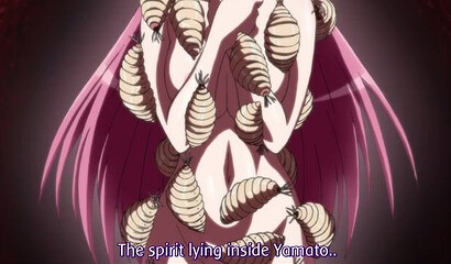 The long tentacles of the horrible monster fill all the holes of the cartoon girl