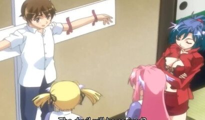 Anime girls suck cock and fuck a tied up guy