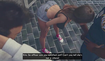 Black police officer fucks girl in front of her boyfriend in 3D cartoon