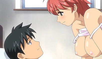 Busty anime hottie sucks under the table and fucks her stepbrother