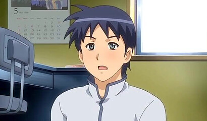 Busty anime hottie sucks under the table and fucks her stepbrother