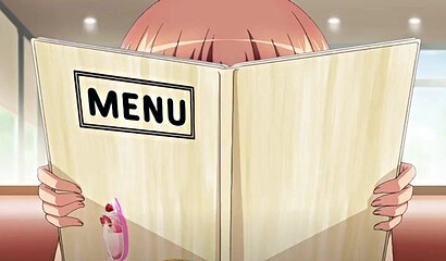 Hentai restaurant waitress fucks in the restroom with a cute customer