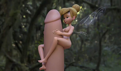 Little fairy Tinker Bell is in the woods playing with Peter Pan's big cock