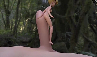 Little fairy Tinker Bell is in the woods playing with Peter Pan's big cock