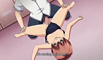 The heroine of a Japanese hentai cartoon fucks in the locker room with her stepbrother