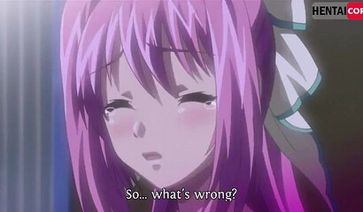 Ahegao orgasm of a sissy anime girl during sex with a bangs guy