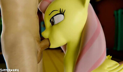 Man fucks and cum in the mouth of Fluttershy from My Little Pony cartoon