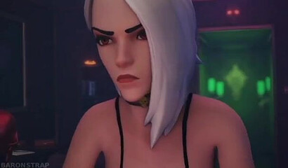 Vampire Ash from the game Overwatch sucks the cock of futanari bound Mercy