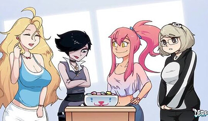 Huge monster rabbit fucks girls at a party in an anime cartoon