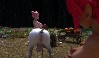 Forest futa satyr girl fist-fucking big centaur girl's cunt