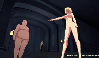 Anime blonde with big breasts performs initiation ritual for succubus academy