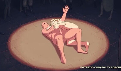 Anime blonde with big breasts performs initiation ritual for succubus academy