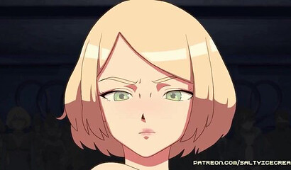 Anime blonde with big breasts performs initiation ritual for succubus academy