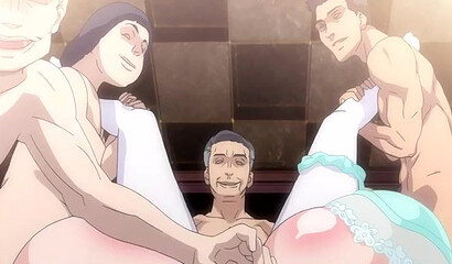 Guy watches group hentai porn with his girlfriend and old bastards