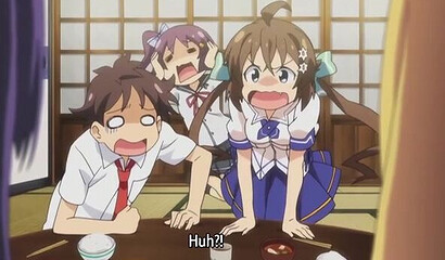 A nimble guy took the virginity of two cute hentai girlfriends