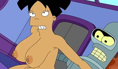 Dirty robot Bender from the cartoon Futurama fucked Asian Amy Wong in the ass.