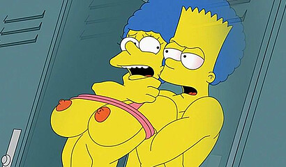 Muscular Bart Simpson fucks his favorite mom Marge Simpson hard in the ass