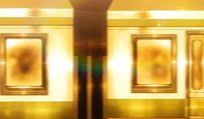 A perverted man rubs his cock on a girl's ass on a city train.