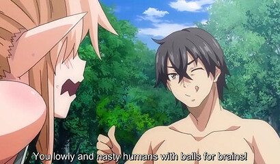 A guy with a long elastic cock caught in the woods and fucked a hentai elf girl