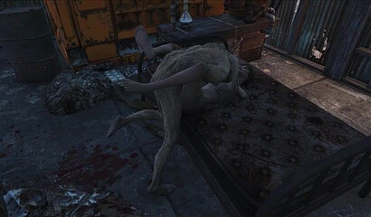 Ugly ghoul from the Fallout 4 game roughly fucks a girl with tattoos