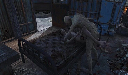 Ugly ghoul from the Fallout 4 game roughly fucks a girl with tattoos