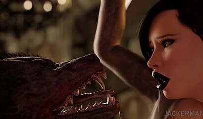 Horrible werewolf fucks a busty 3D vampire girl in the ass with a big cock