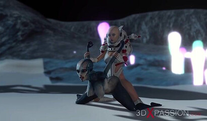 Female astronaut with a futanari cock fucks alien hottie in 3D cartoon