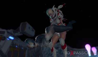 Female astronaut with a futanari cock fucks alien hottie in 3D cartoon