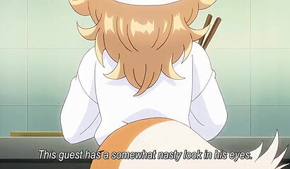 Hotel guests fuck a furry fox girl in an anime cartoon