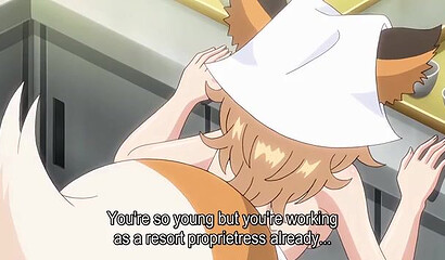 Hotel guests fuck a furry fox girl in an anime cartoon