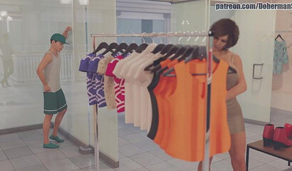 Horny stepmother with big 3D tits fucks stepson in the store