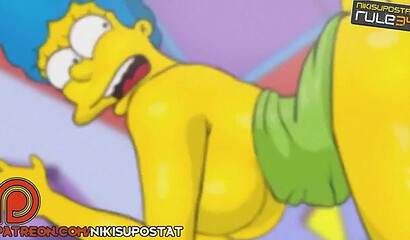 Fat Homer Simpson fucks wife Marge Simpson's beautiful ass in the kitchen