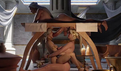 Sindel, Cassie Cage and Sonya Blade from Mortal Kombat fuck each other with futa dicks