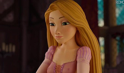 Disney princess Rapunzel sucks prince's small cock and swallows cum