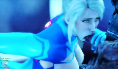 Sexy Samus Aran from Metroid rides a scary monster's cock