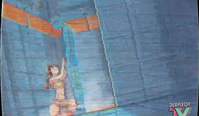 Anime girl trainer sucks the assistant's dick in the restroom