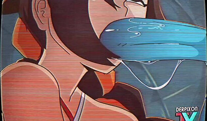 Anime girl trainer sucks the assistant's dick in the restroom