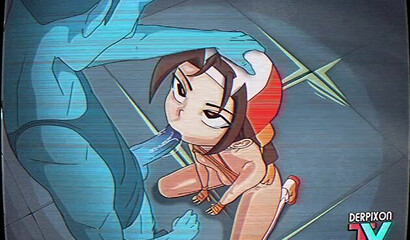 Anime girl trainer sucks the assistant's dick in the restroom