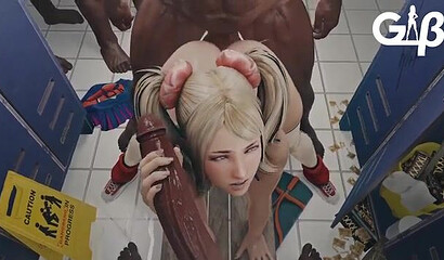 Negro basketball players brutally rape blonde girl in locker room in 3D cartoon