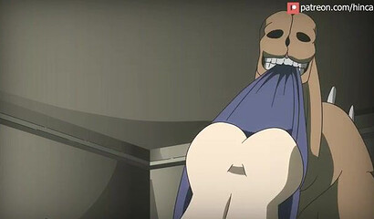 A werewolf girl turned into a huge monster and fucked an anime hottie