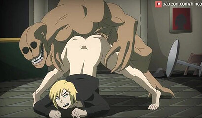A werewolf girl turned into a huge monster and fucked an anime hottie