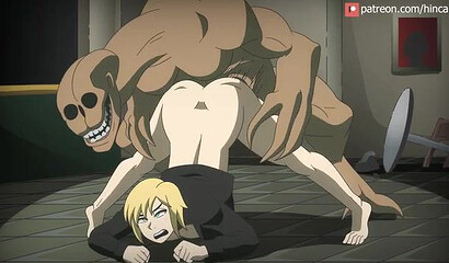 A werewolf girl turned into a huge monster and fucked an anime hottie