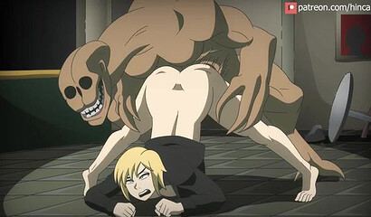 A werewolf girl turned into a huge monster and fucked an anime hottie