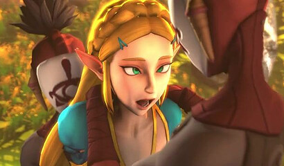 Natives fuck cute princess Zelda from Legend of Zelda in two holes at once