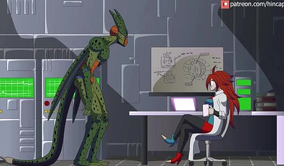 Big and scary monster fucks Dragon Ball Z cartoon heroines in all holes