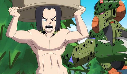 Big and scary monster fucks Dragon Ball Z cartoon heroines in all holes