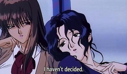 An anime teenager peeped on two lesbians and got into a threesome