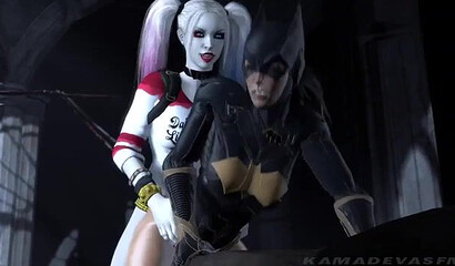 Naughty Harley Quinn's futanari dick fucks moaning Batgirl